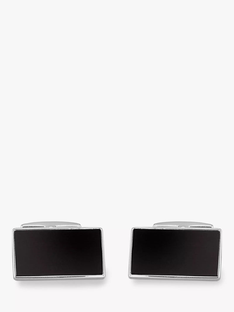 Hoxton London ebony wood rectangle cufflinks silver - British product