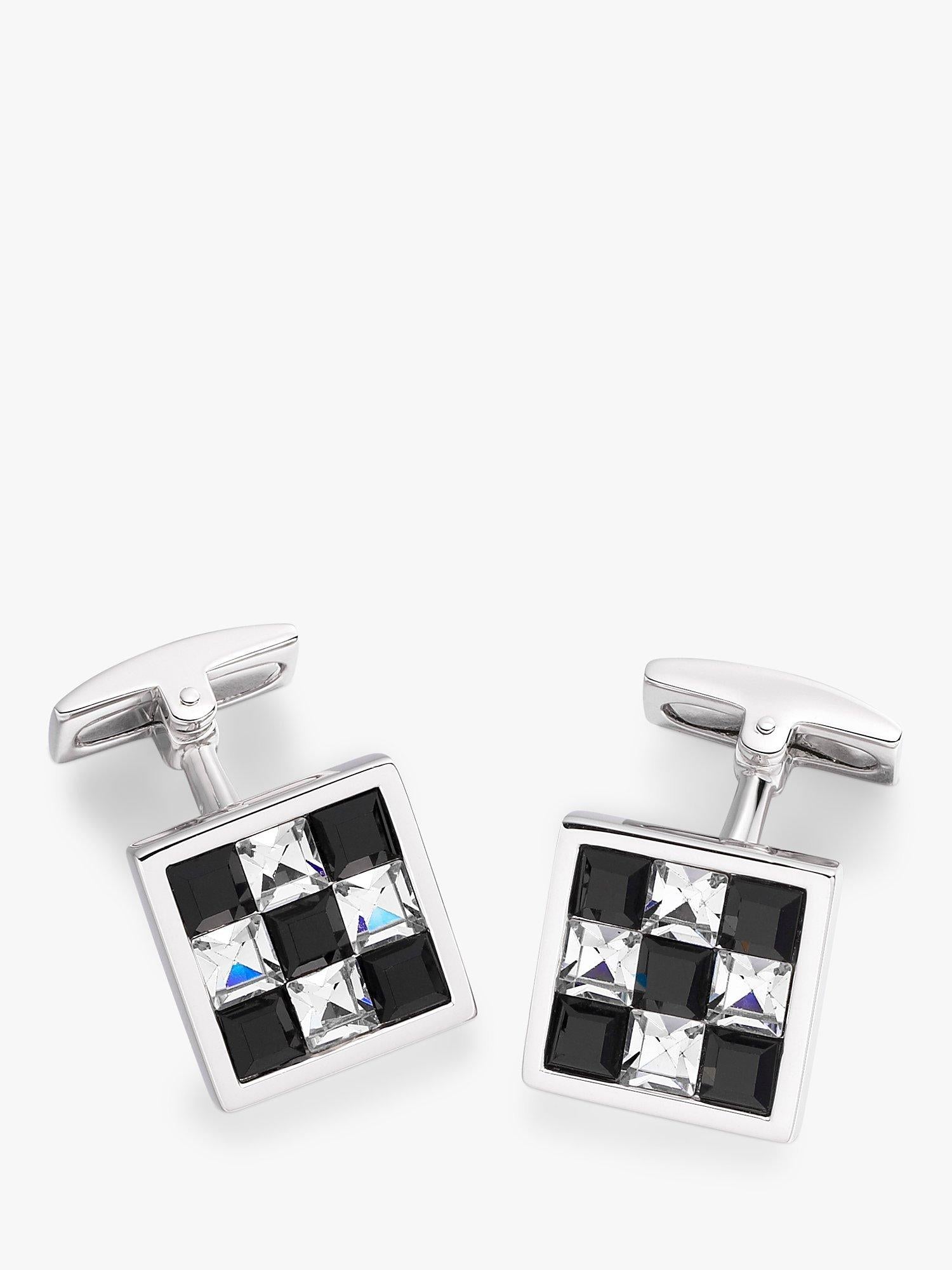 Hoxton London Crystal Chequerboard Square Cufflinks Silver Multi