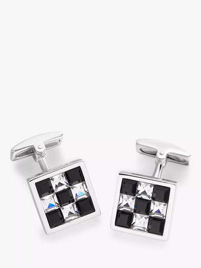 John Lewis Sterling Silver Crystal Checkerboard Square Cufflinks, Silver/Multi- Buy online at McGrocer