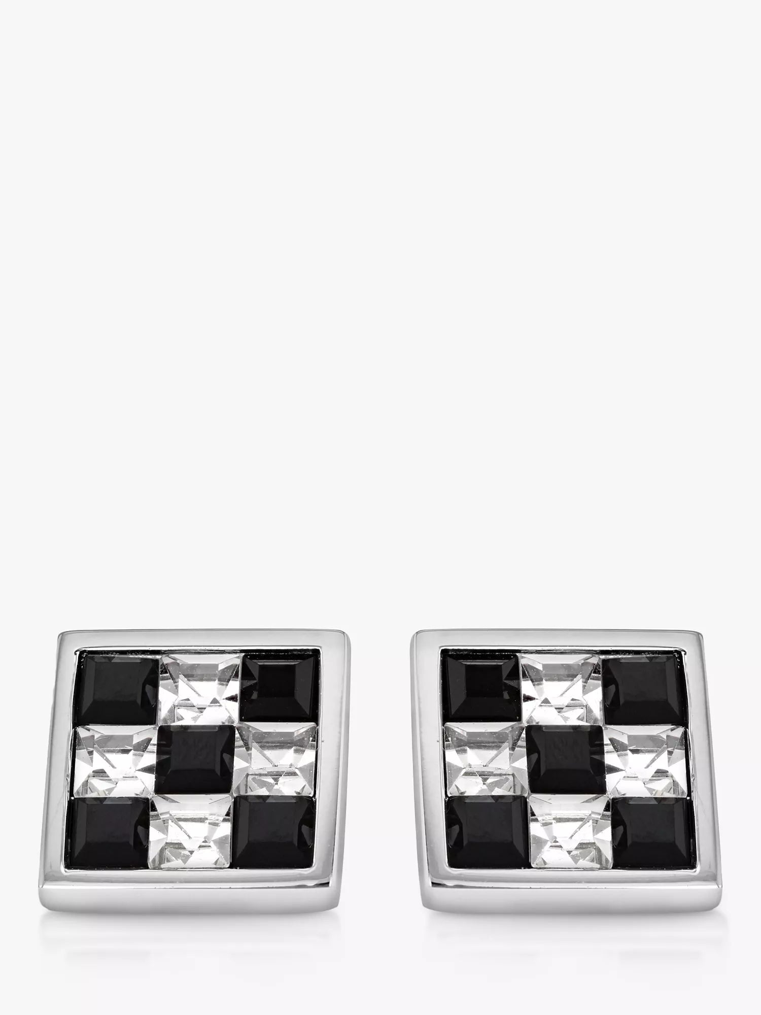 Hoxton London crystal checkerboard square cufflinks in silver and multi-colour, UK version