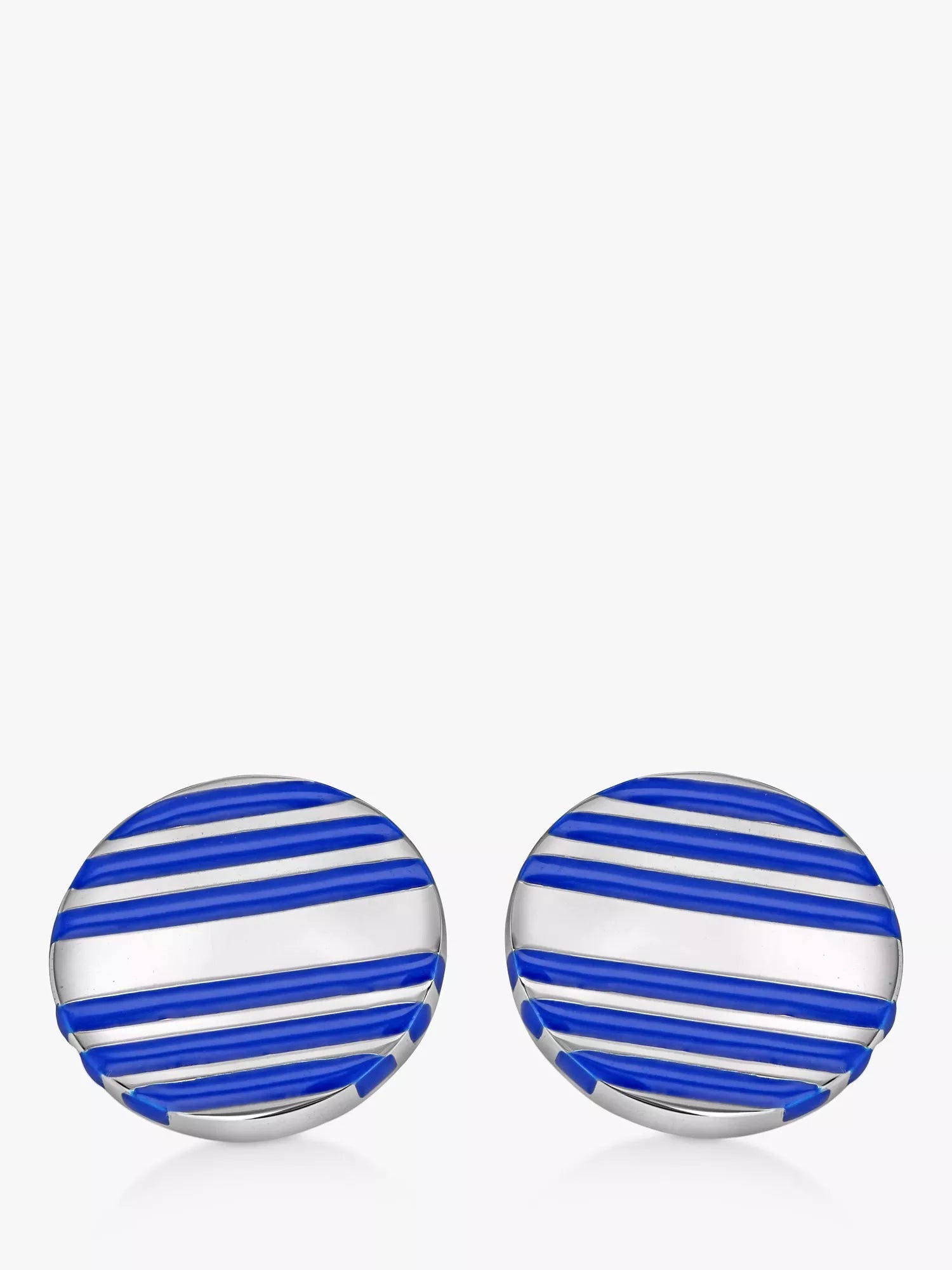 Hoxton London enamel stripe round cufflinks, silver-blue - British product