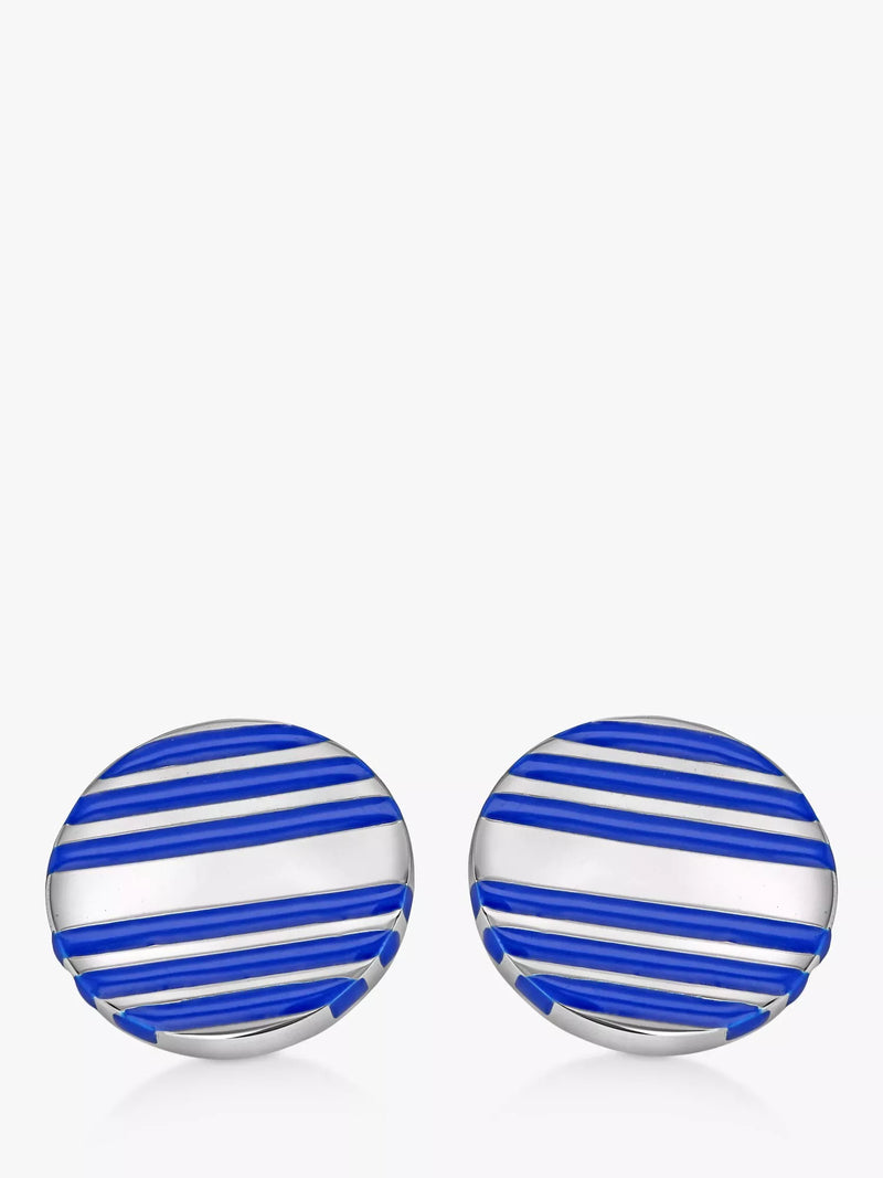 Hoxton London enamel stripe round cufflinks, silver-blue - British product