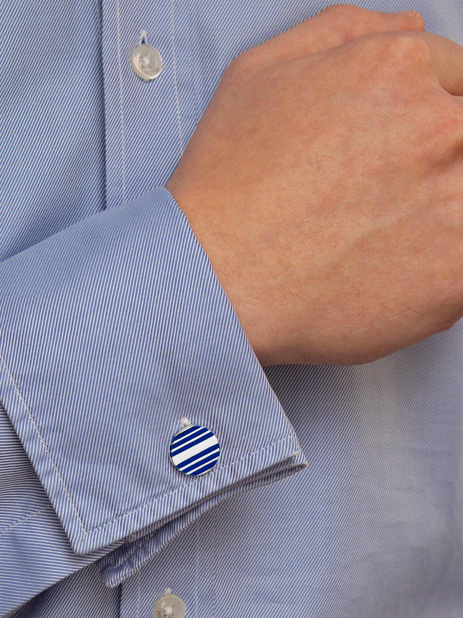 Hoxton London enamel stripe round cufflinks, silver-blue - British product