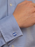 Hoxton London enamel stripe round cufflinks, silver-blue - British product