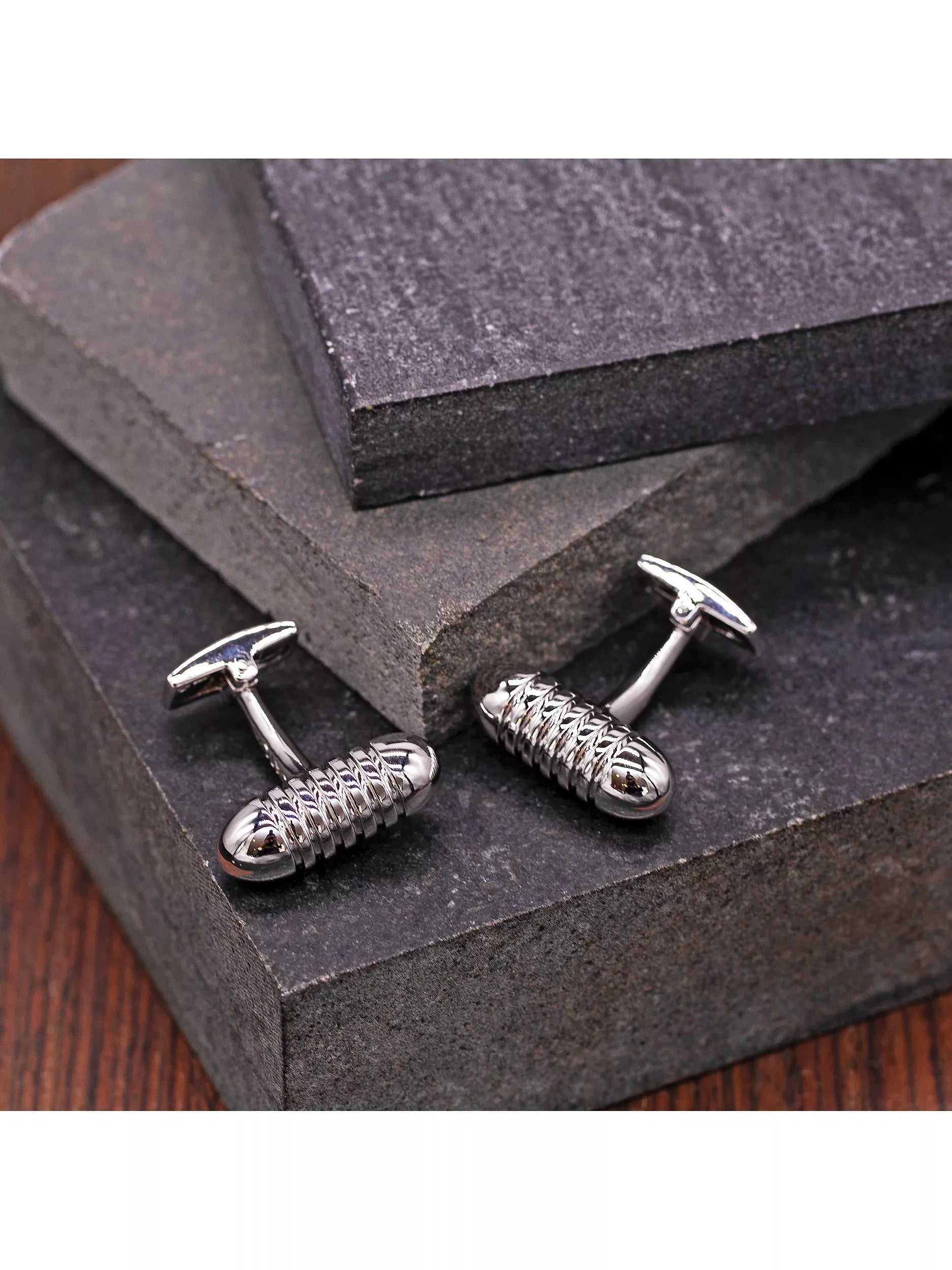 Hoxton London sterling silver ribbed bullet cufflinks - British product