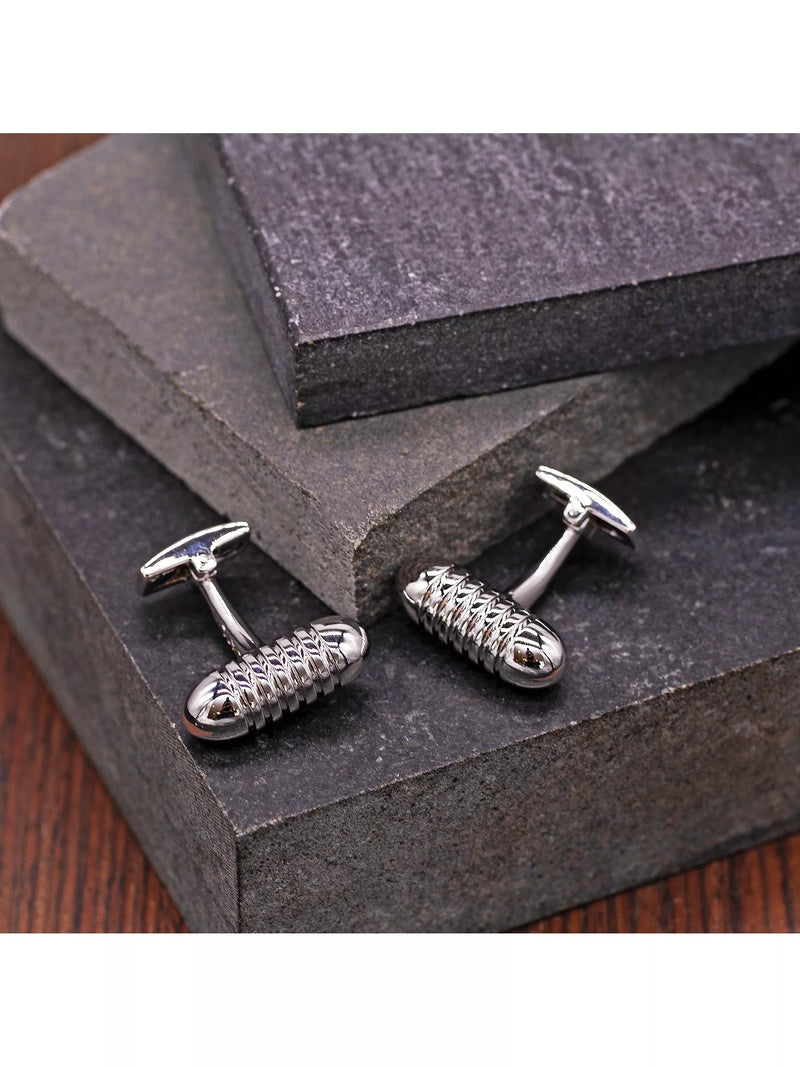 Hoxton London sterling silver ribbed bullet cufflinks - British product