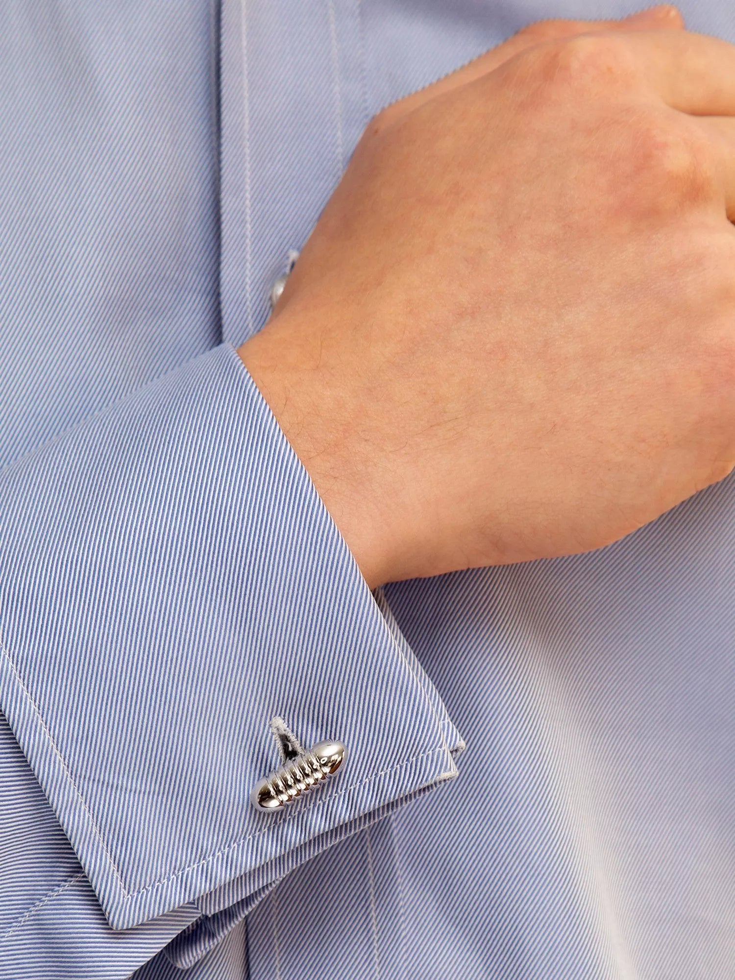 Hoxton London sterling silver ribbed bullet cufflinks - British product