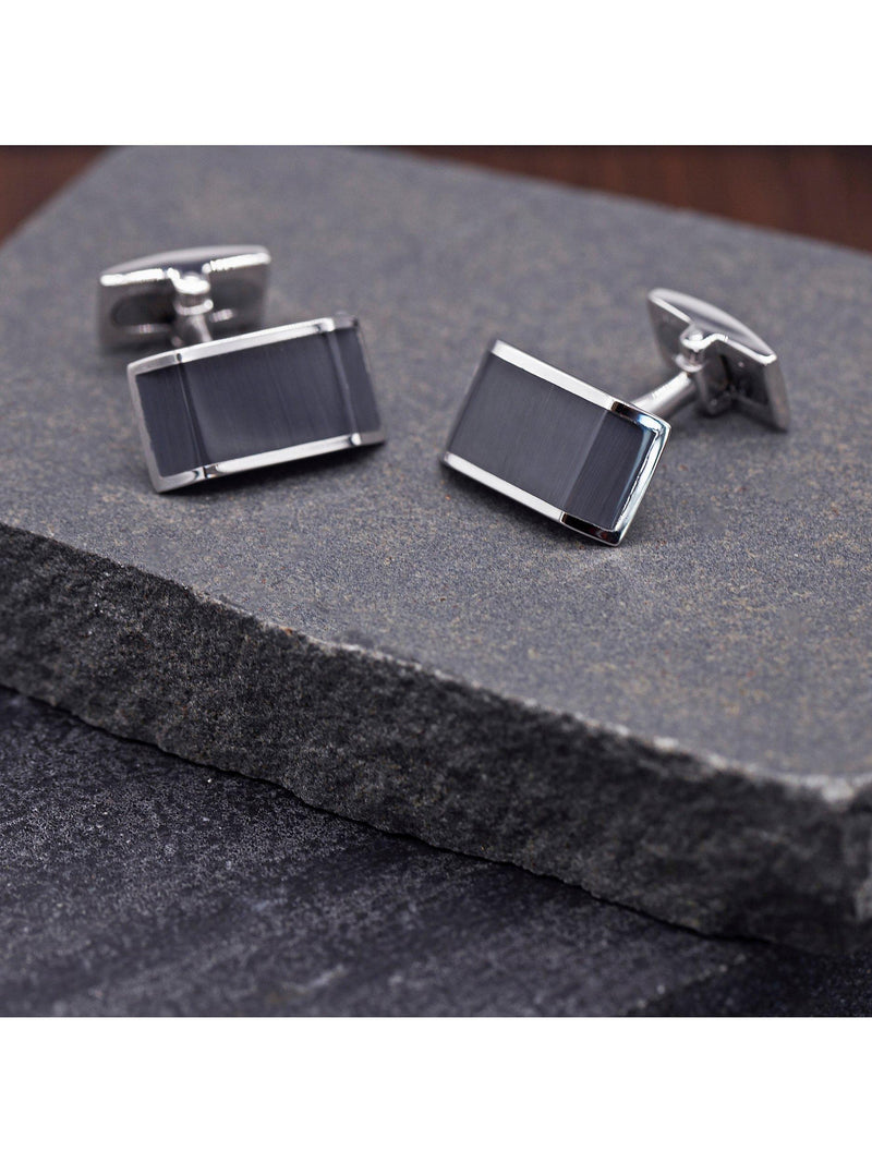 Boutons de manchette rectangulaires œil de chat Hoxton London argentés gris, importés du Royaume-Uni