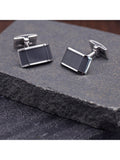 Boutons de manchette rectangulaires œil de chat Hoxton London argentés gris, importés du Royaume-Uni