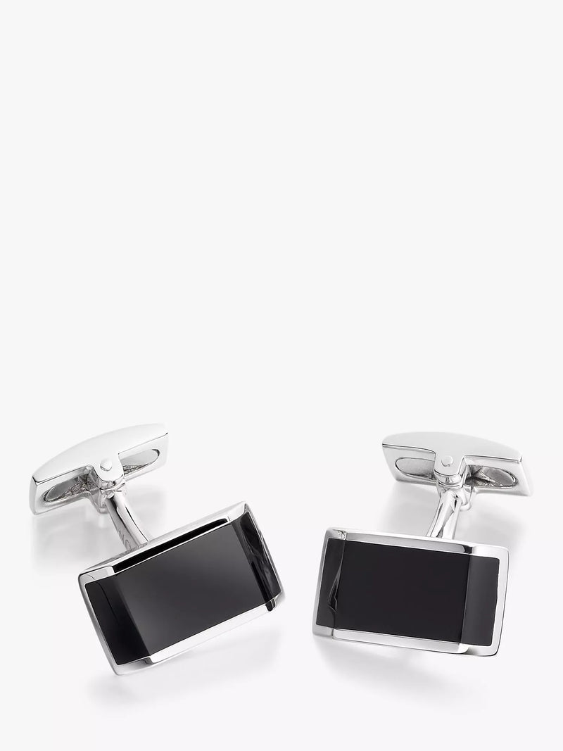 Hoxton London sterling silver cufflinks with black onyx rectangles, imported from the UK