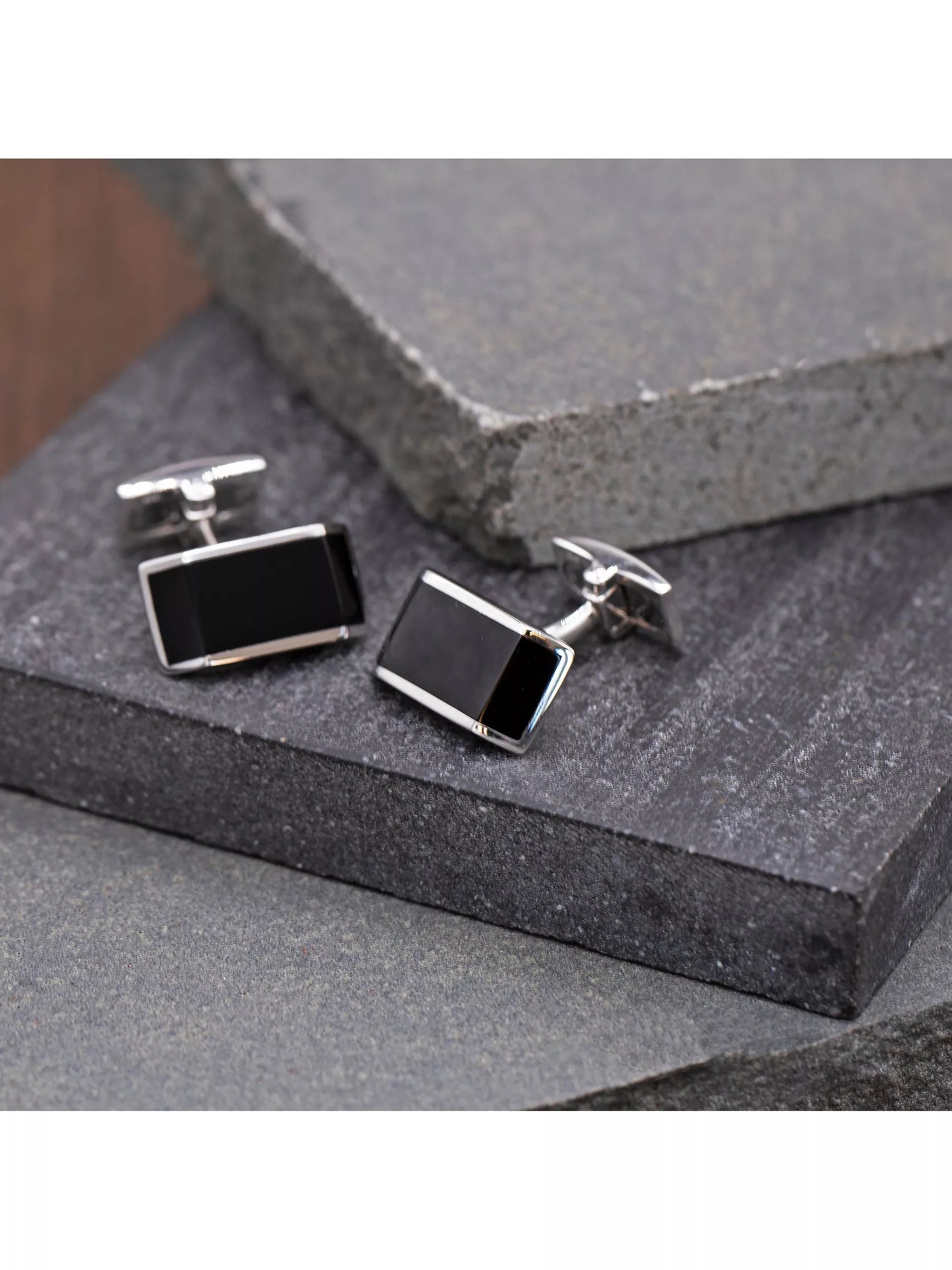 Hoxton London sterling silver cufflinks with black onyx rectangles, imported from the UK