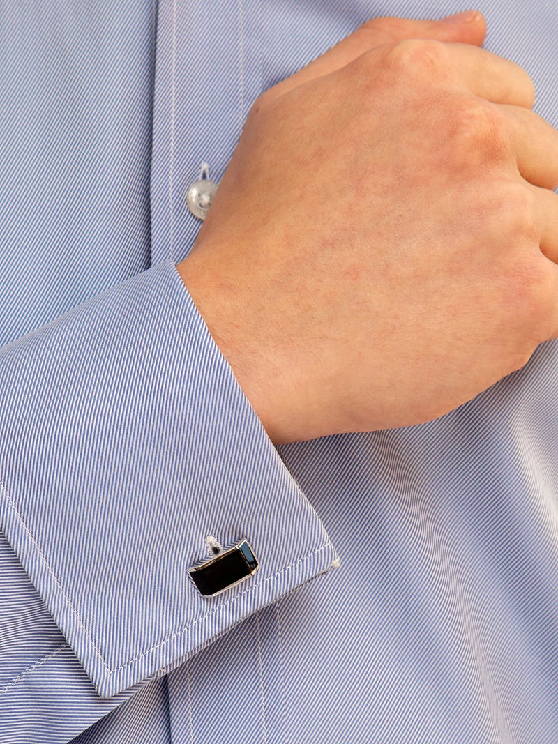 Hoxton London sterling silver cufflinks with black onyx rectangles, imported from the UK