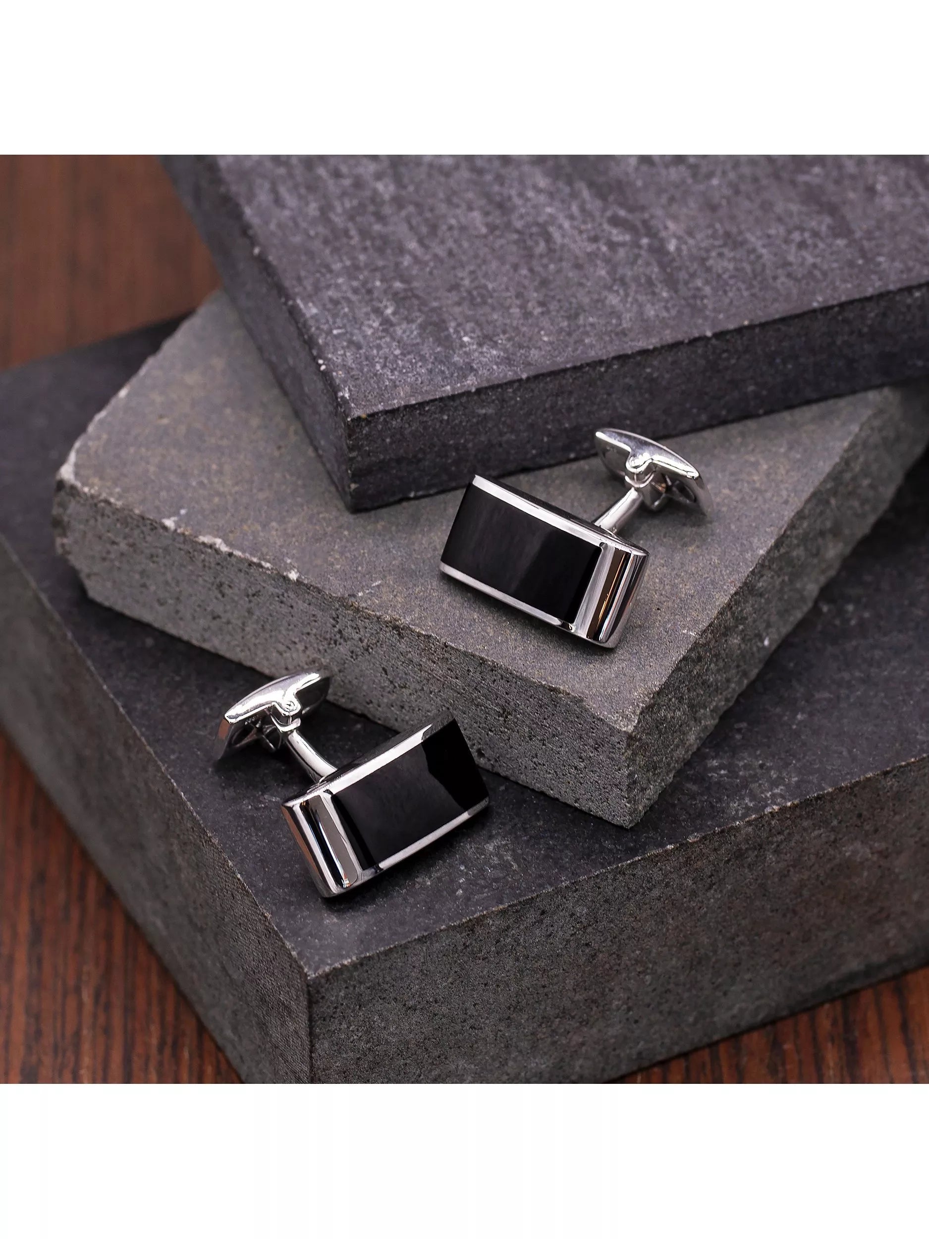 Hoxton London sterling silver onyx cufflinks, imported from the UK