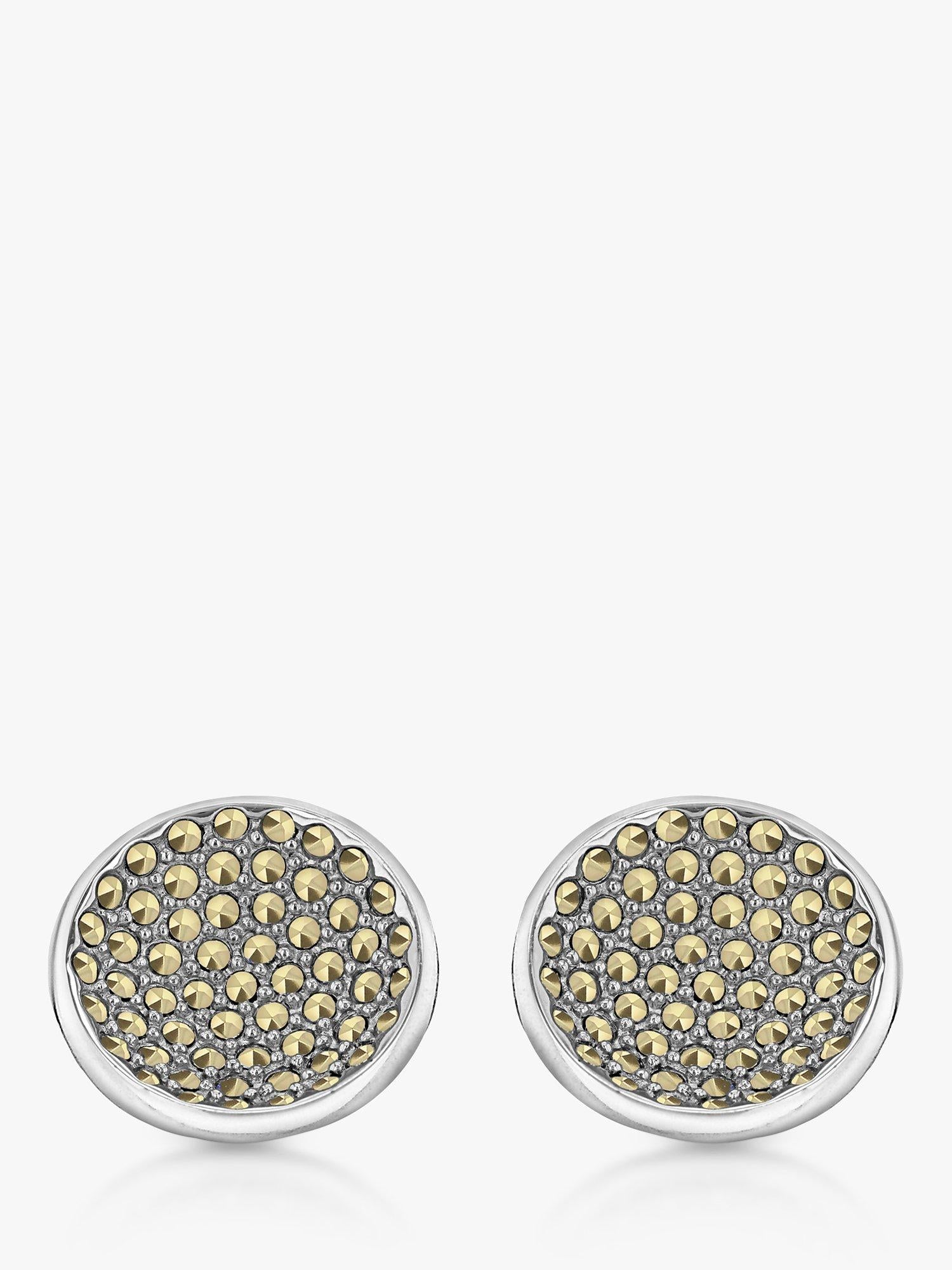 Hoxton London round sterling silver cufflinks with marcasite set, UK version