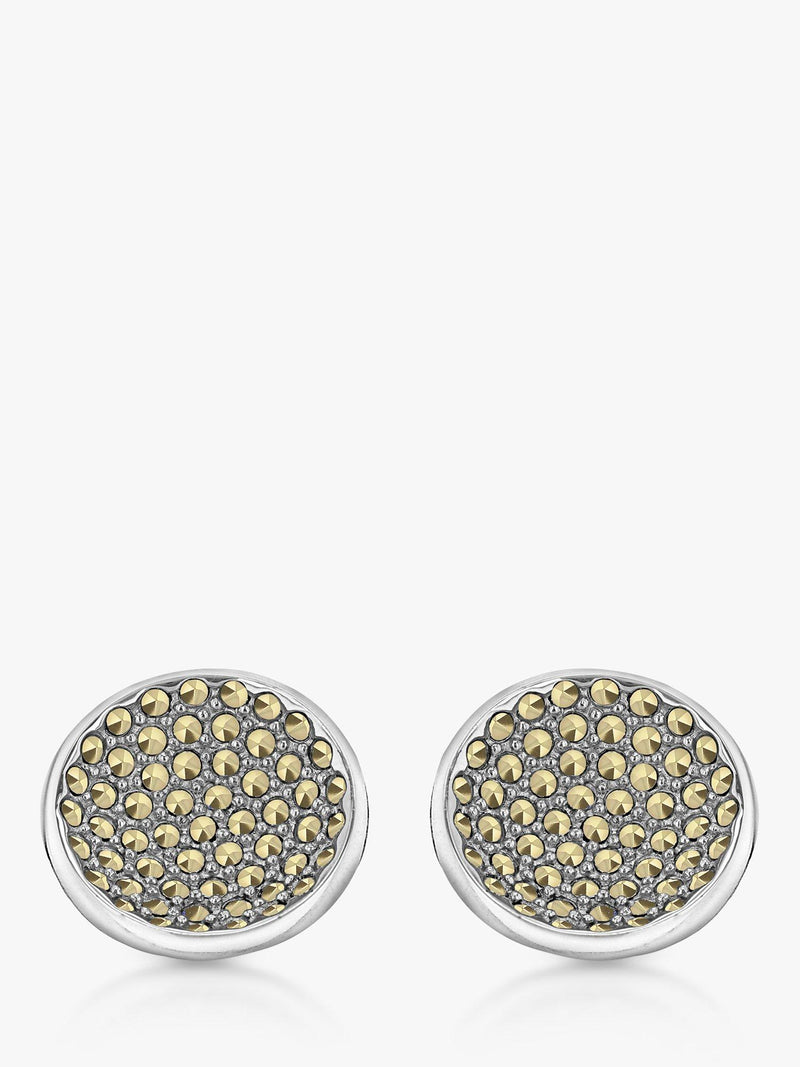 Hoxton London round sterling silver cufflinks with marcasite set, UK version