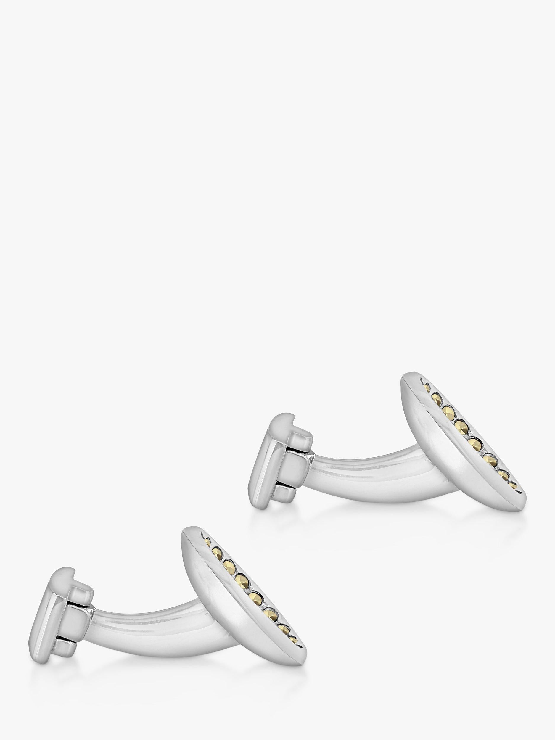 Hoxton London round sterling silver cufflinks with marcasite set, UK version