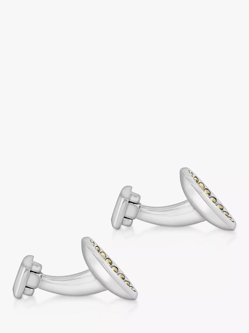 Hoxton London round sterling silver cufflinks with marcasite set, UK version