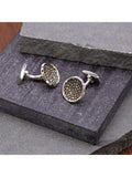 Hoxton London round sterling silver cufflinks with marcasite set, UK version