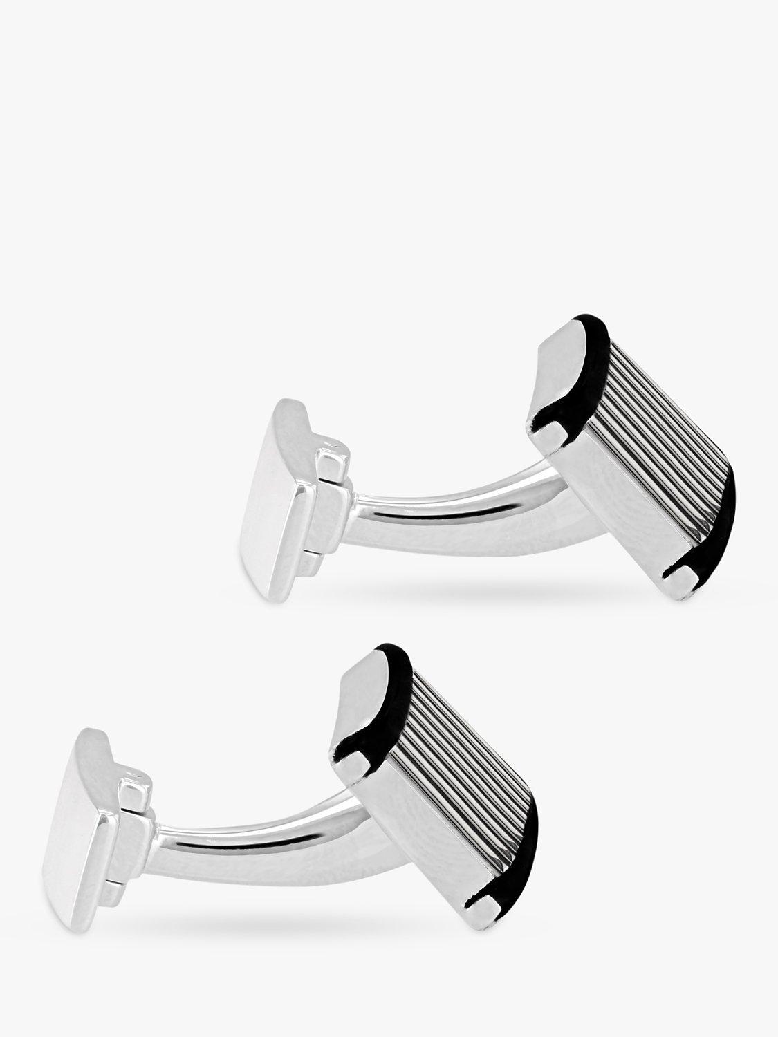 Boutons de manchette Hoxton London en argent sterling avec cuir nervuré - Produit britannique