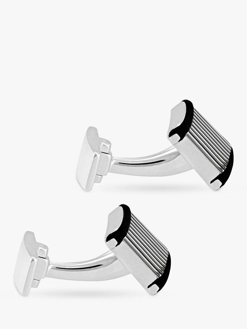 Hoxton London sterling silver cufflinks with ribbed leather - British product