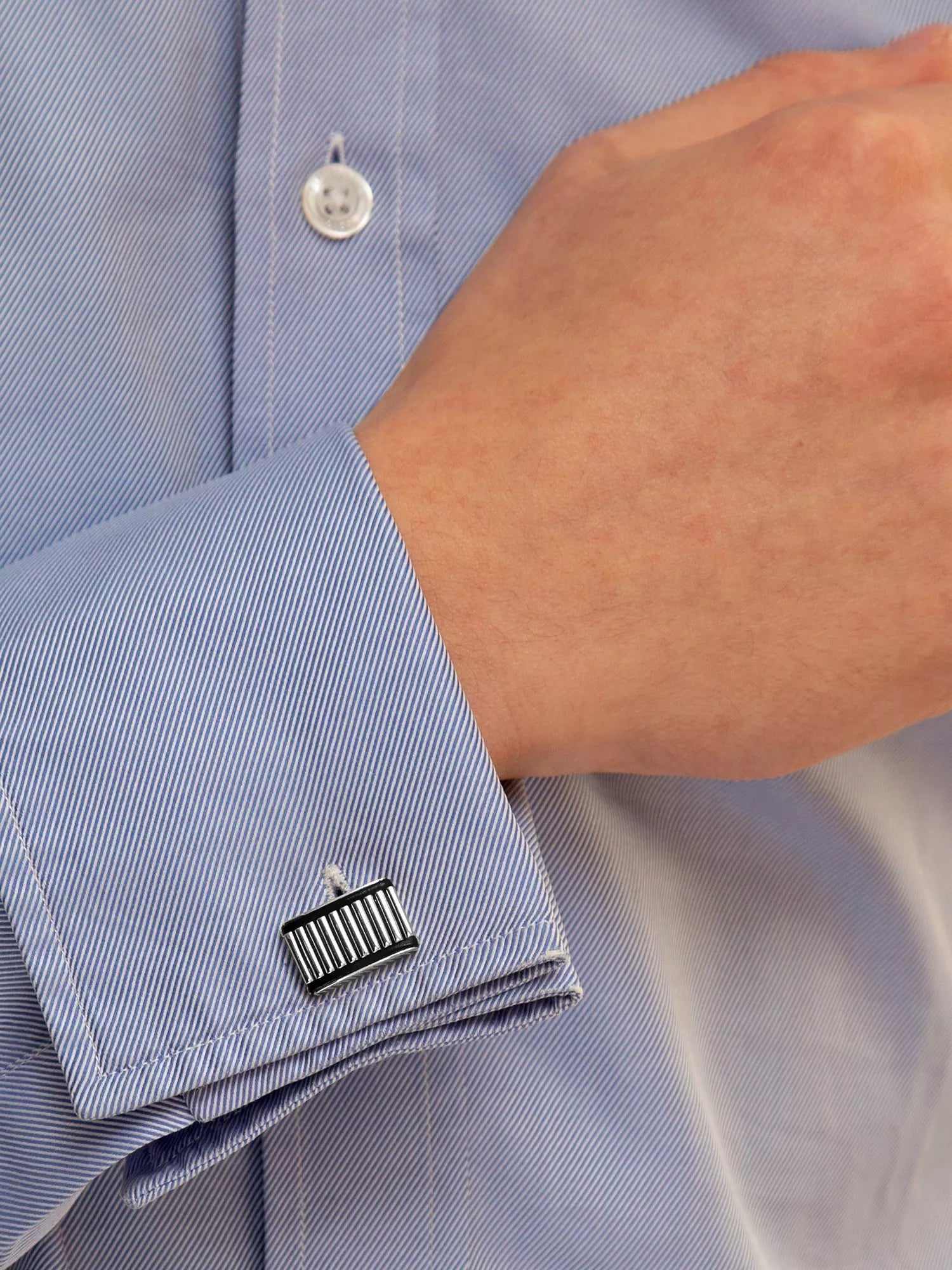 Hoxton London sterling silver cufflinks with ribbed leather - British product