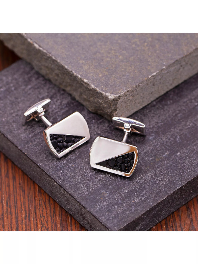 Hoxton London rectangle leather inlay cufflinks (British brand)