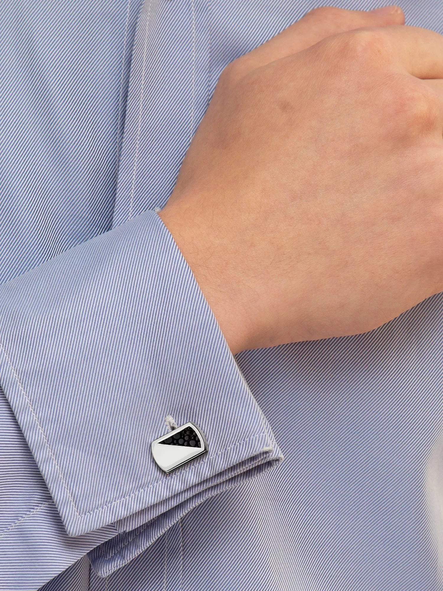Hoxton London rectangle leather inlay cufflinks (British brand)