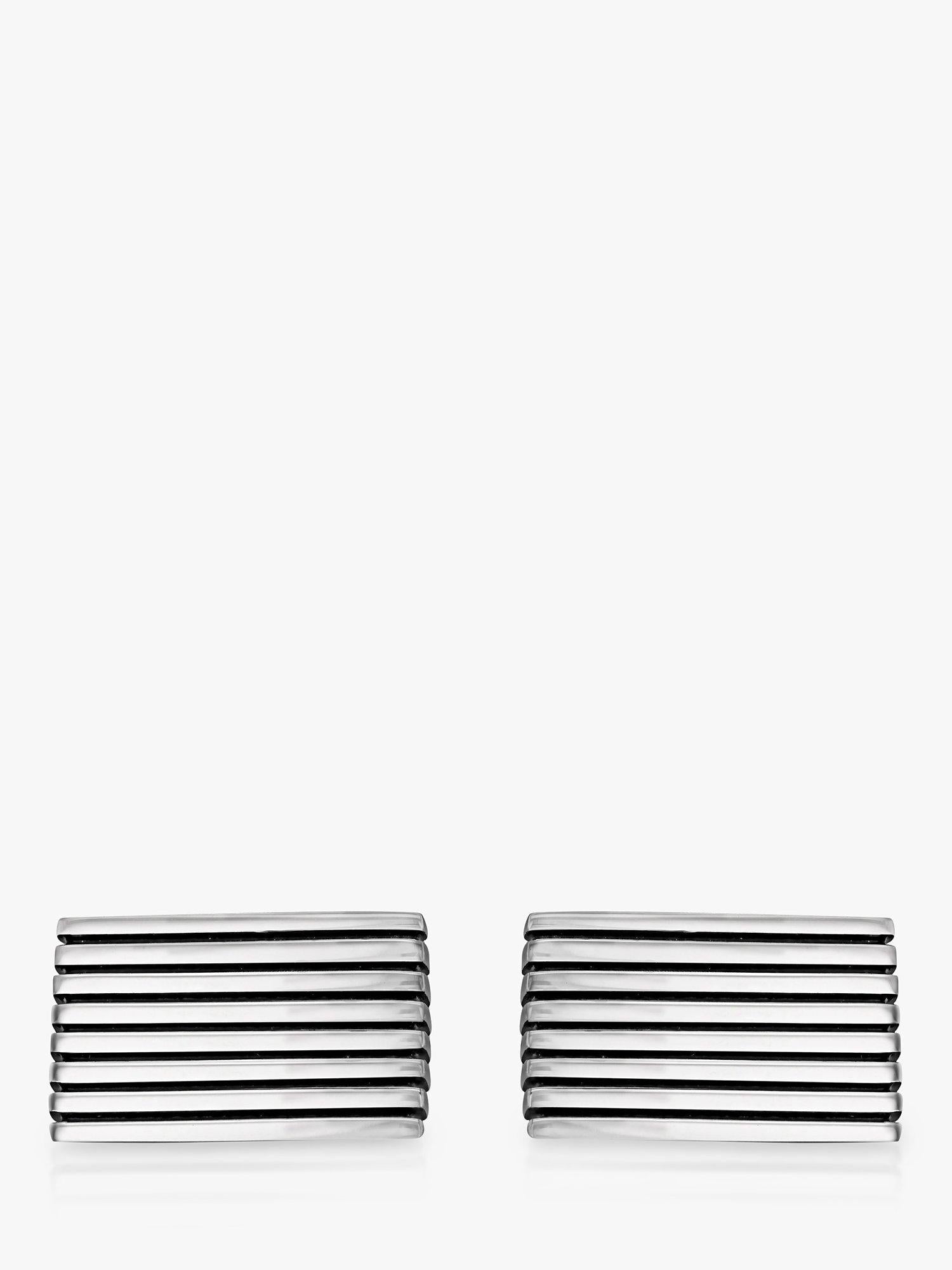 Boutons de manchette rectangulaires rayés en argent sterling Hoxton London, version UK
