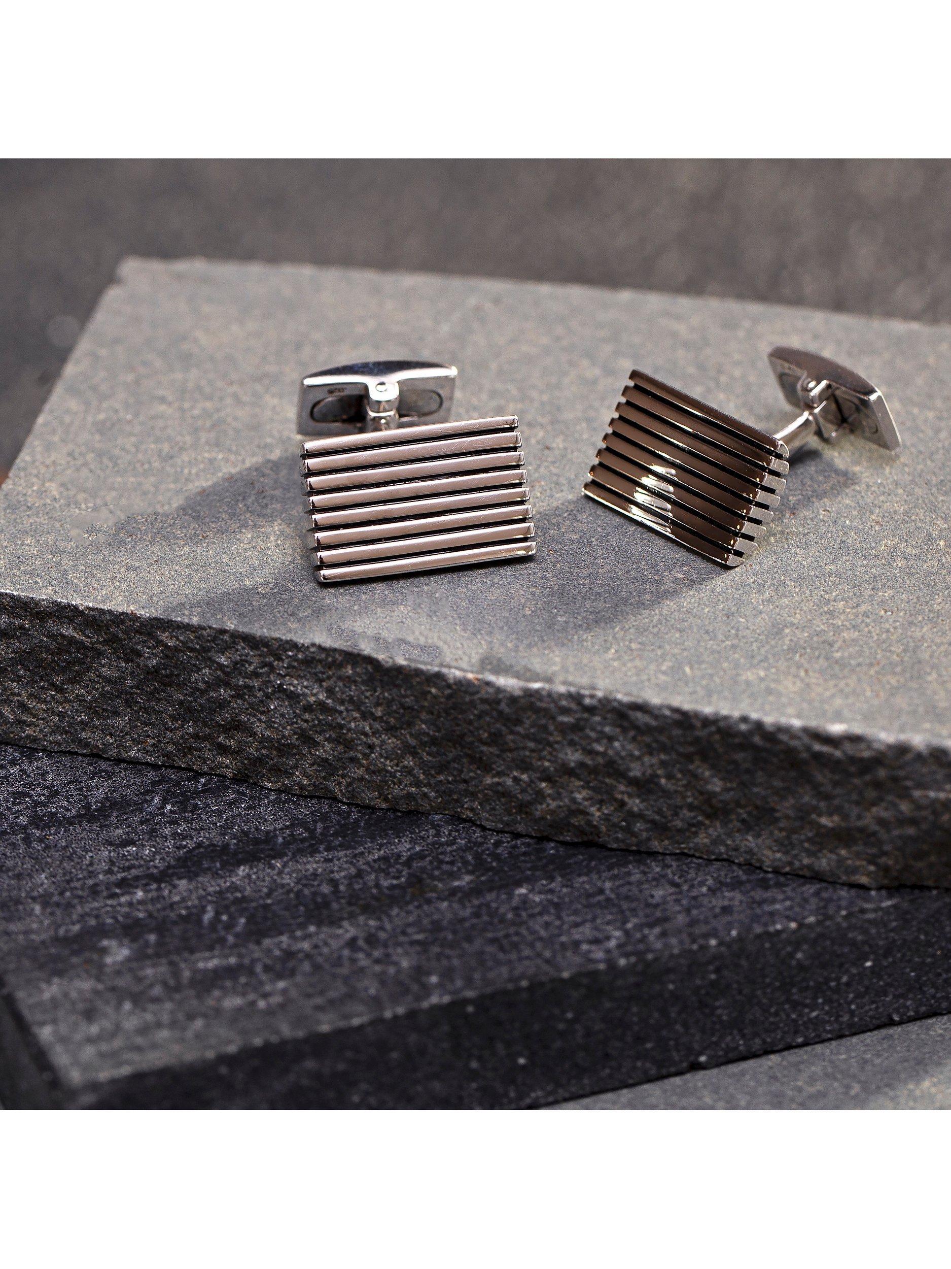 Boutons de manchette rectangulaires rayés en argent sterling Hoxton London, version UK