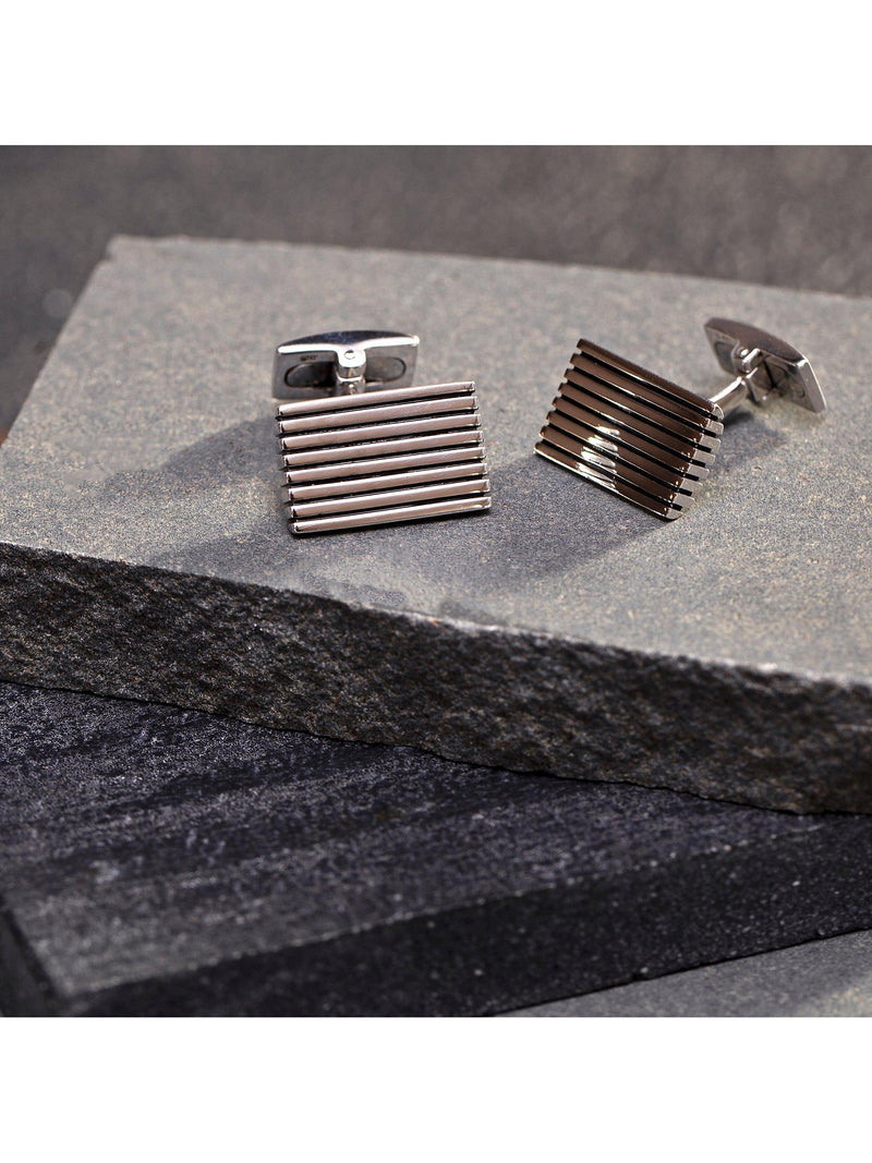 Boutons de manchette rectangulaires rayés en argent sterling Hoxton London, version UK