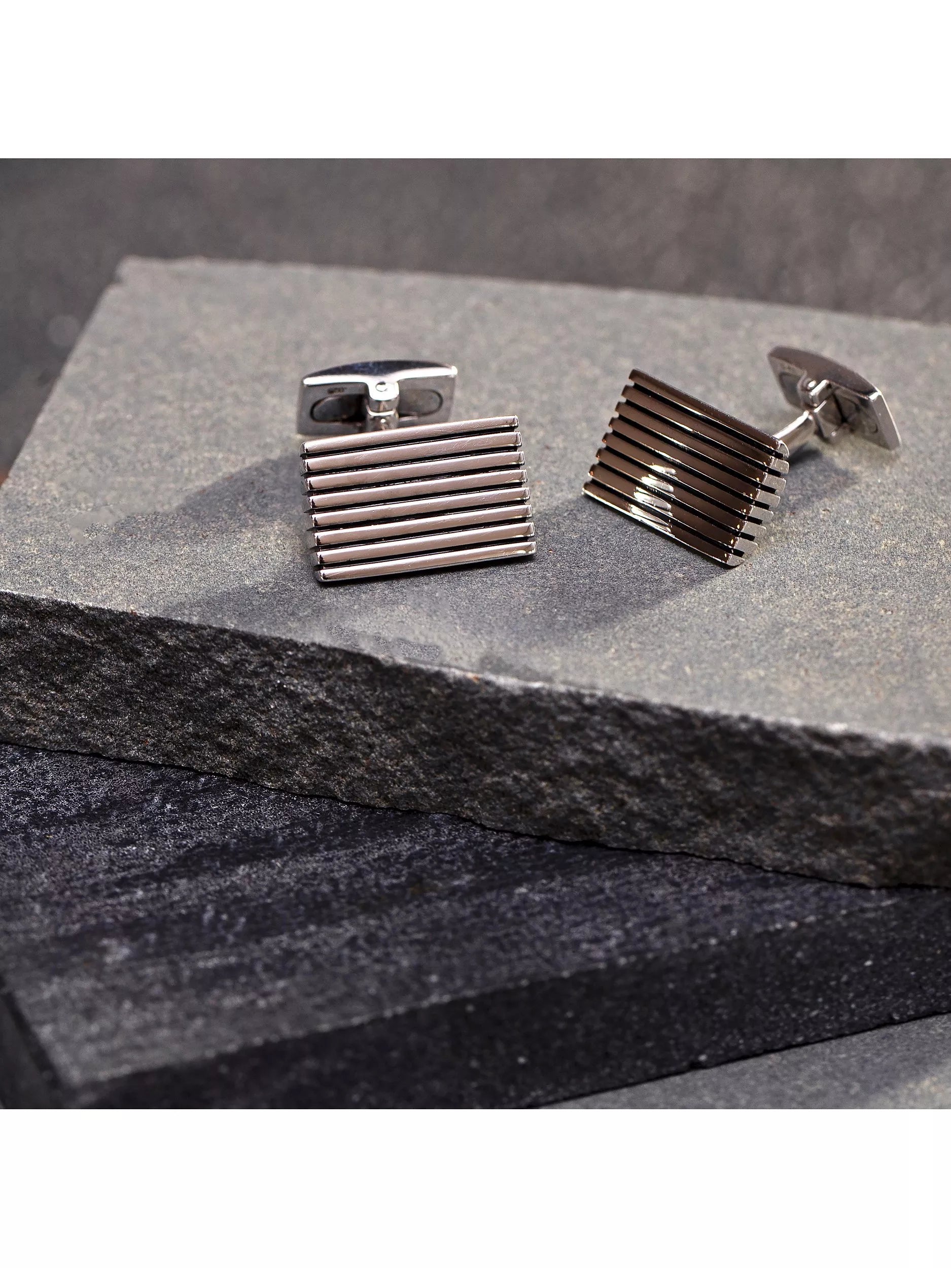 Hoxton London sterling silver striped rectangle cufflinks, UK version