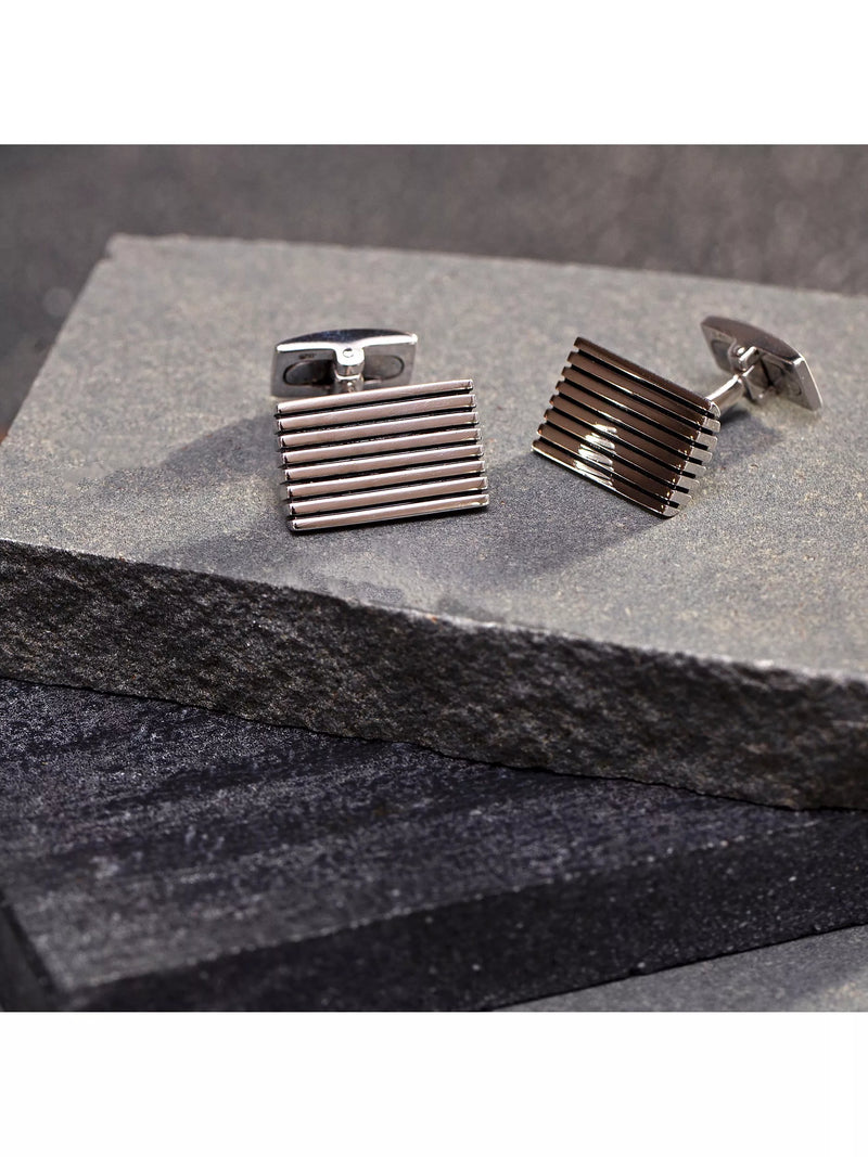 Hoxton London sterling silver striped rectangle cufflinks, UK version