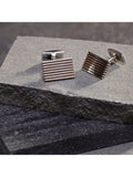 Boutons de manchette rectangulaires rayés en argent sterling Hoxton London, version UK