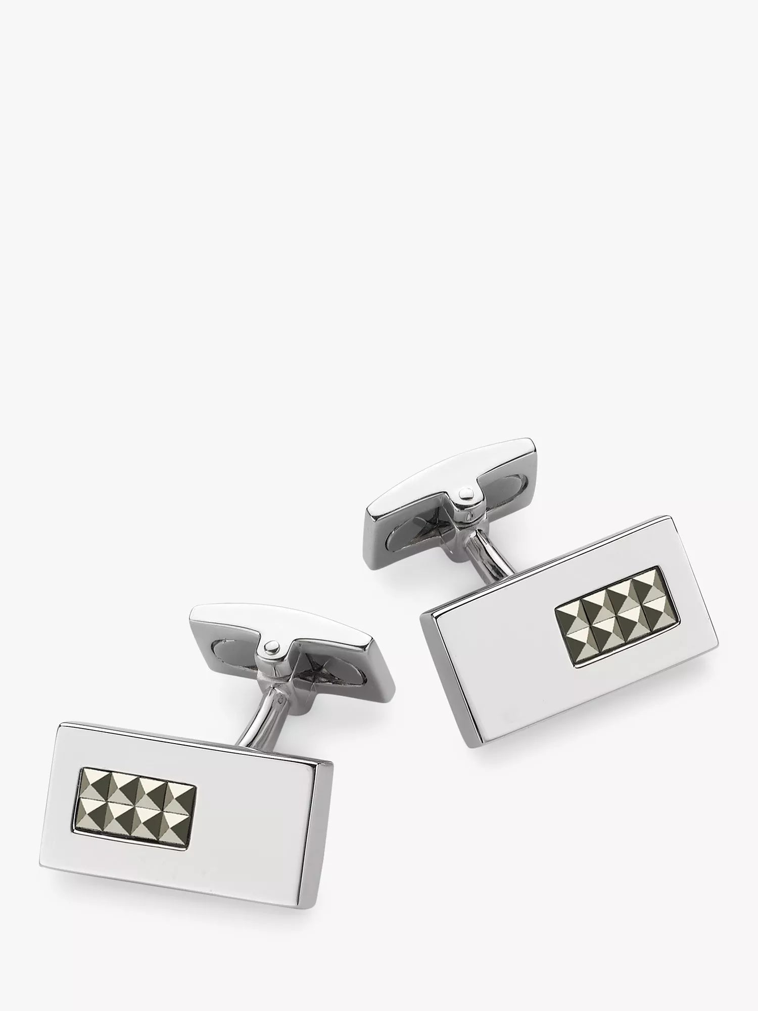 Hoxton London Pyramid Marcasite Set Rectangle Cufflinks, Silver