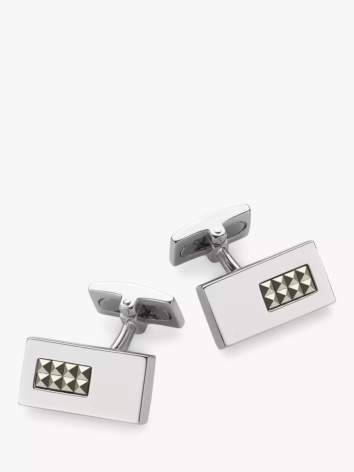 Hoxton London Pyramid Marcasite Set Rectangle Cufflinks, Silver
