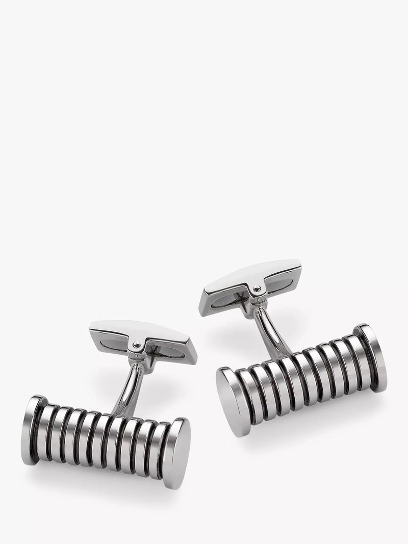 Hoxton London Striped Cylindrical Cufflinks, Silver