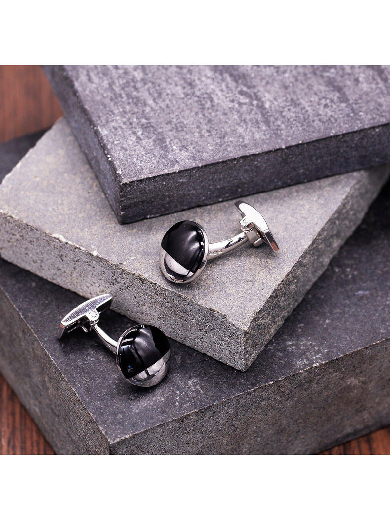 Hoxton London sterling silver cufflinks black agate (British brand)