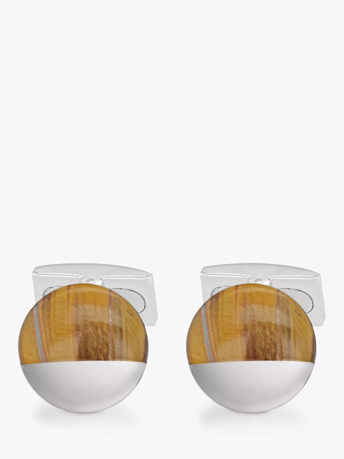 Hoxton London tiger's eye circular cufflinks sterling silver, imported from the UK