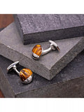 Hoxton London tiger's eye circular cufflinks sterling silver, imported from the UK