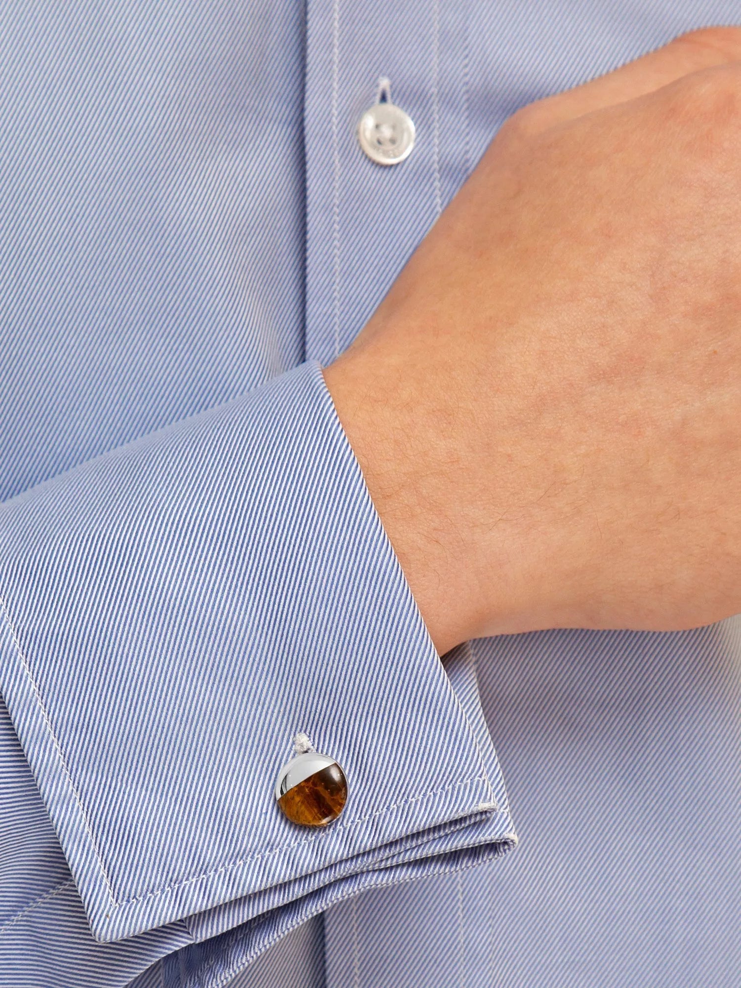 Hoxton London tiger's eye circular cufflinks sterling silver, imported from the UK