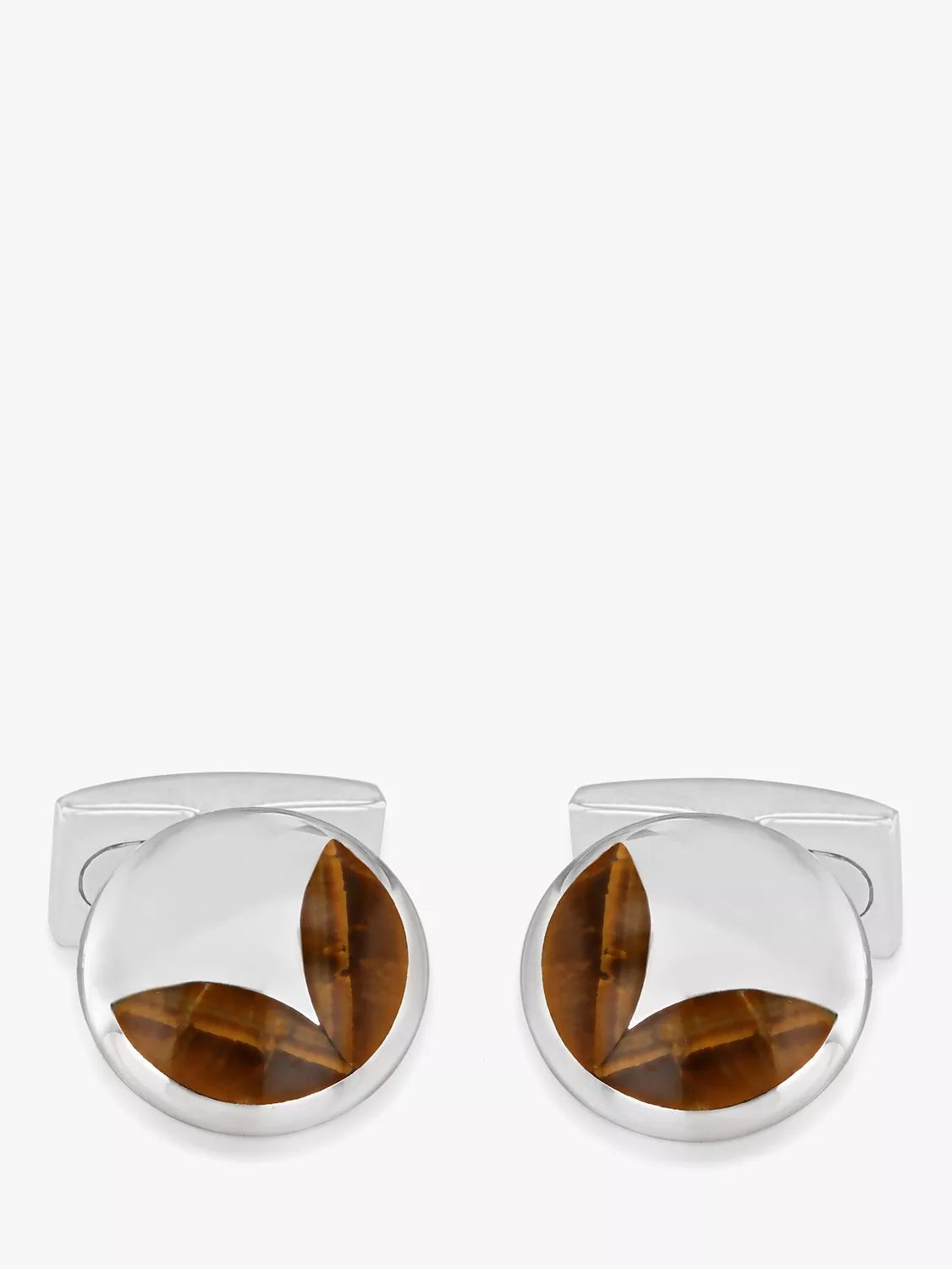 Hoxton London Tiger's Eye round cufflinks silver brown (British brand)