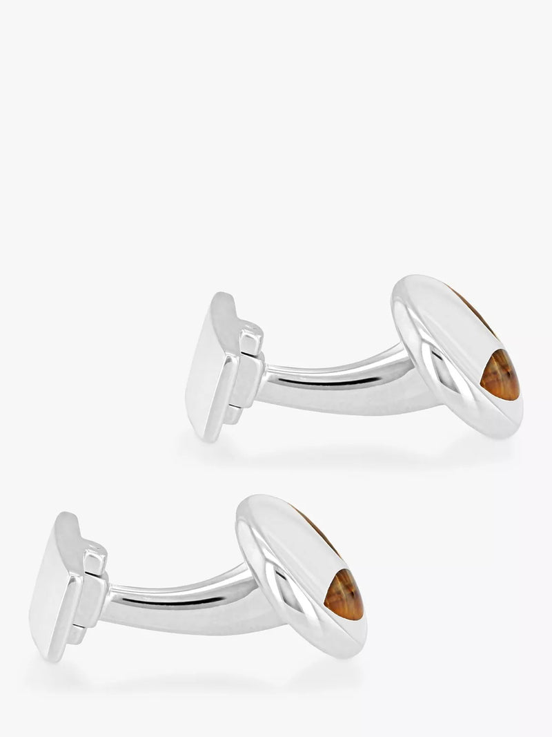 Hoxton London Tiger's Eye round cufflinks silver brown (British brand)