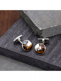 Hoxton London Tiger's Eye round cufflinks silver brown (British brand)