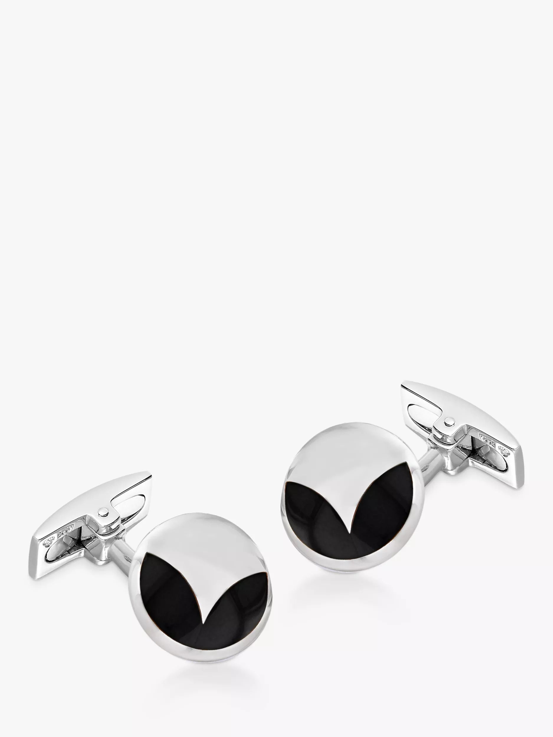 Hoxton London Agate Round Cufflinks, Silver/Black