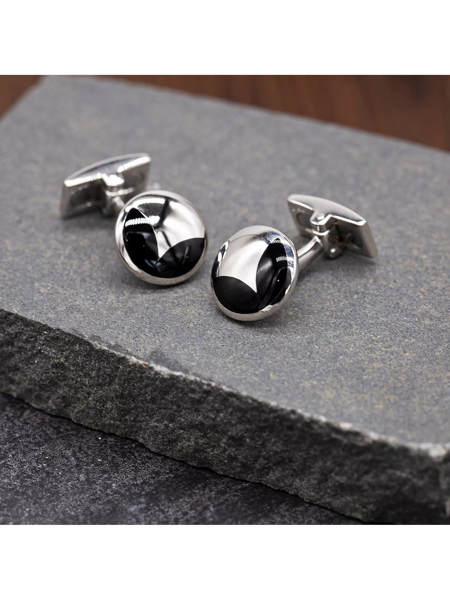 Hoxton London round agate cufflinks sterling silver, imported from the UK
