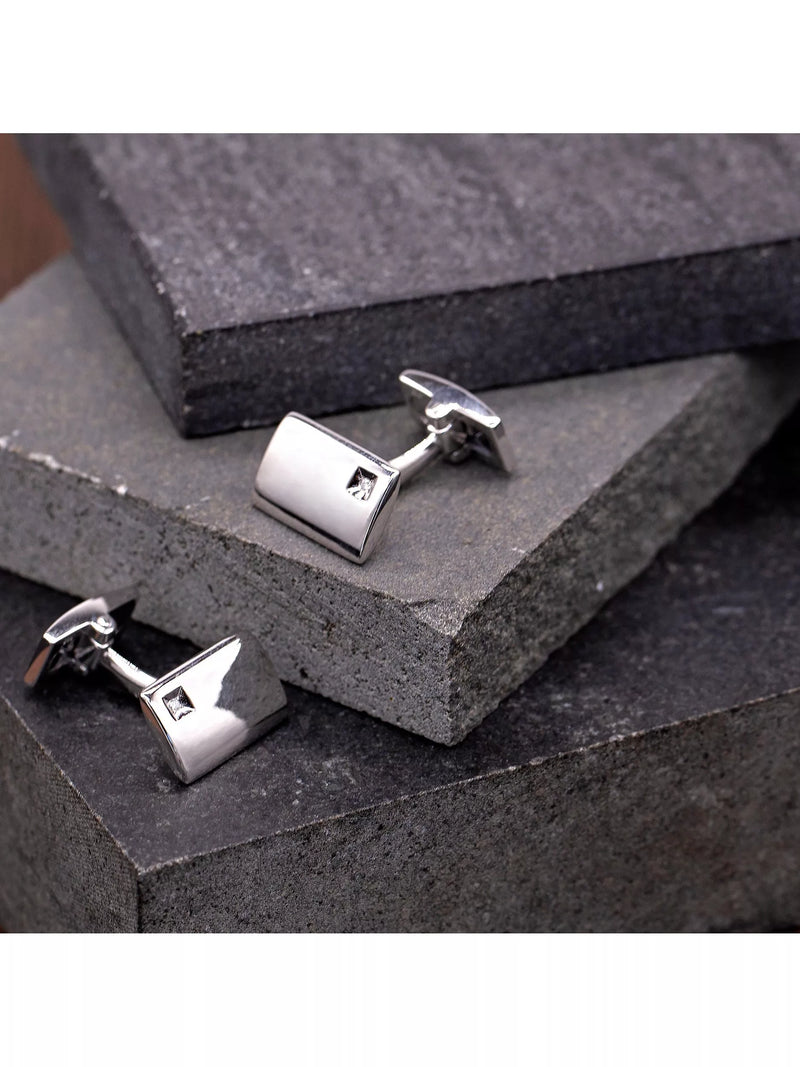 Hoxton London diamond rectangle cufflinks sterling silver - British product