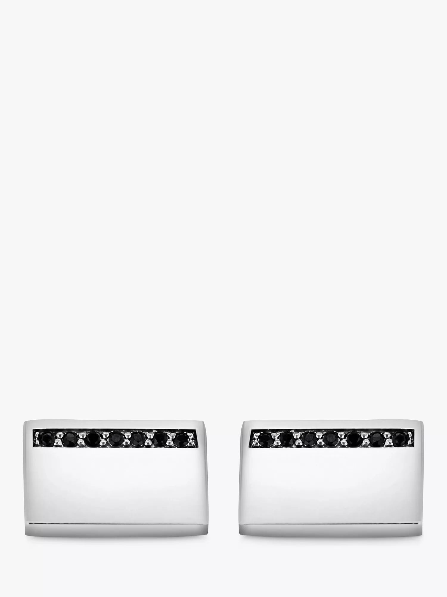 Hoxton London black sapphire rectangle cufflinks, silver, imported from the UK