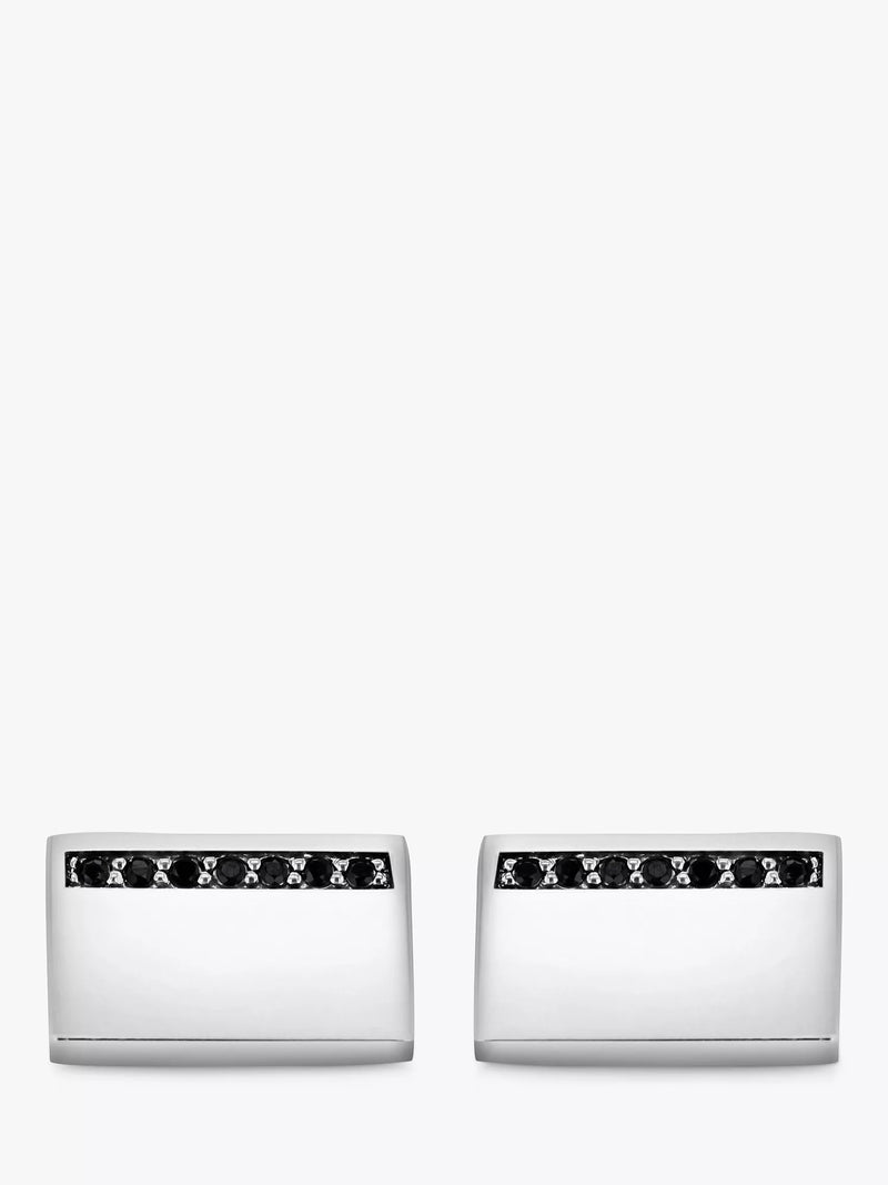 Hoxton London black sapphire rectangle cufflinks, silver, imported from the UK