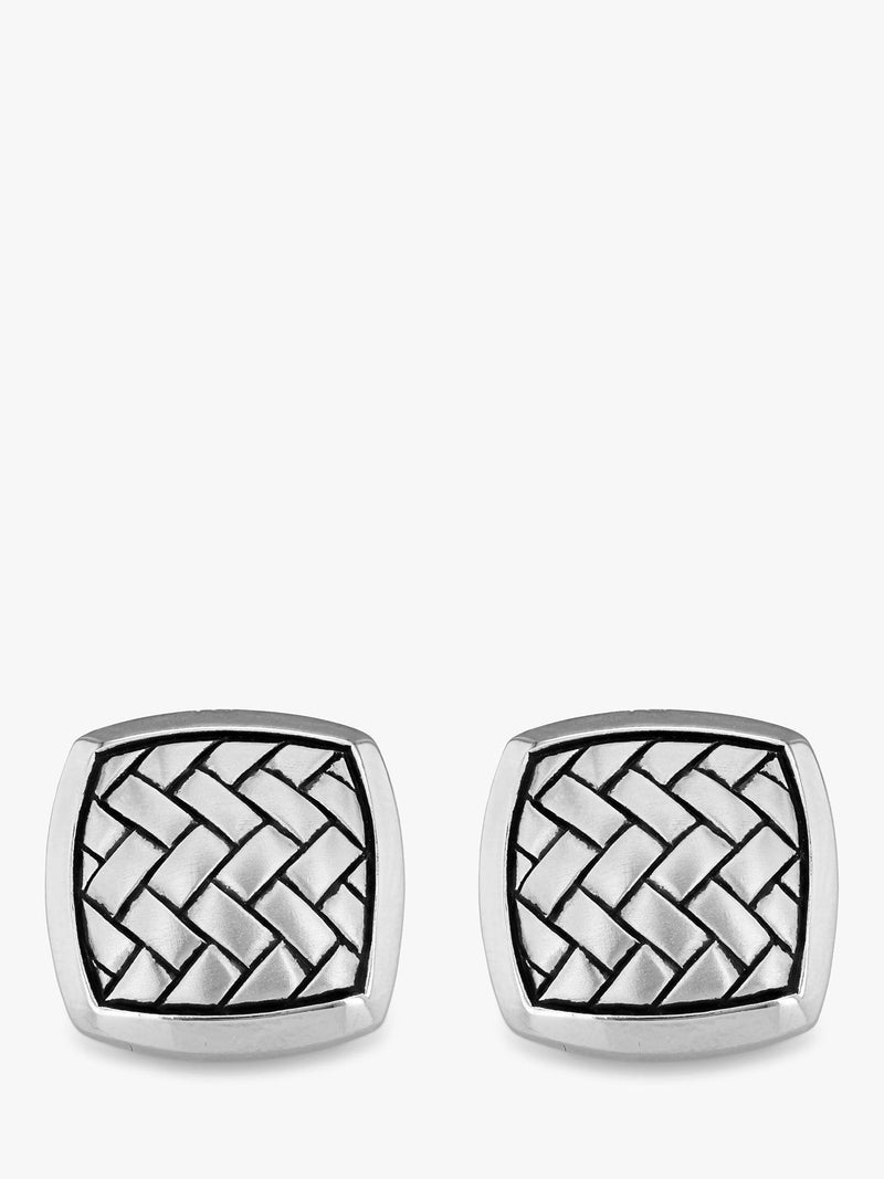 Boutons de manchette carrés à chevrons Hoxton London, argent plaqué rhodium (marque britannique)