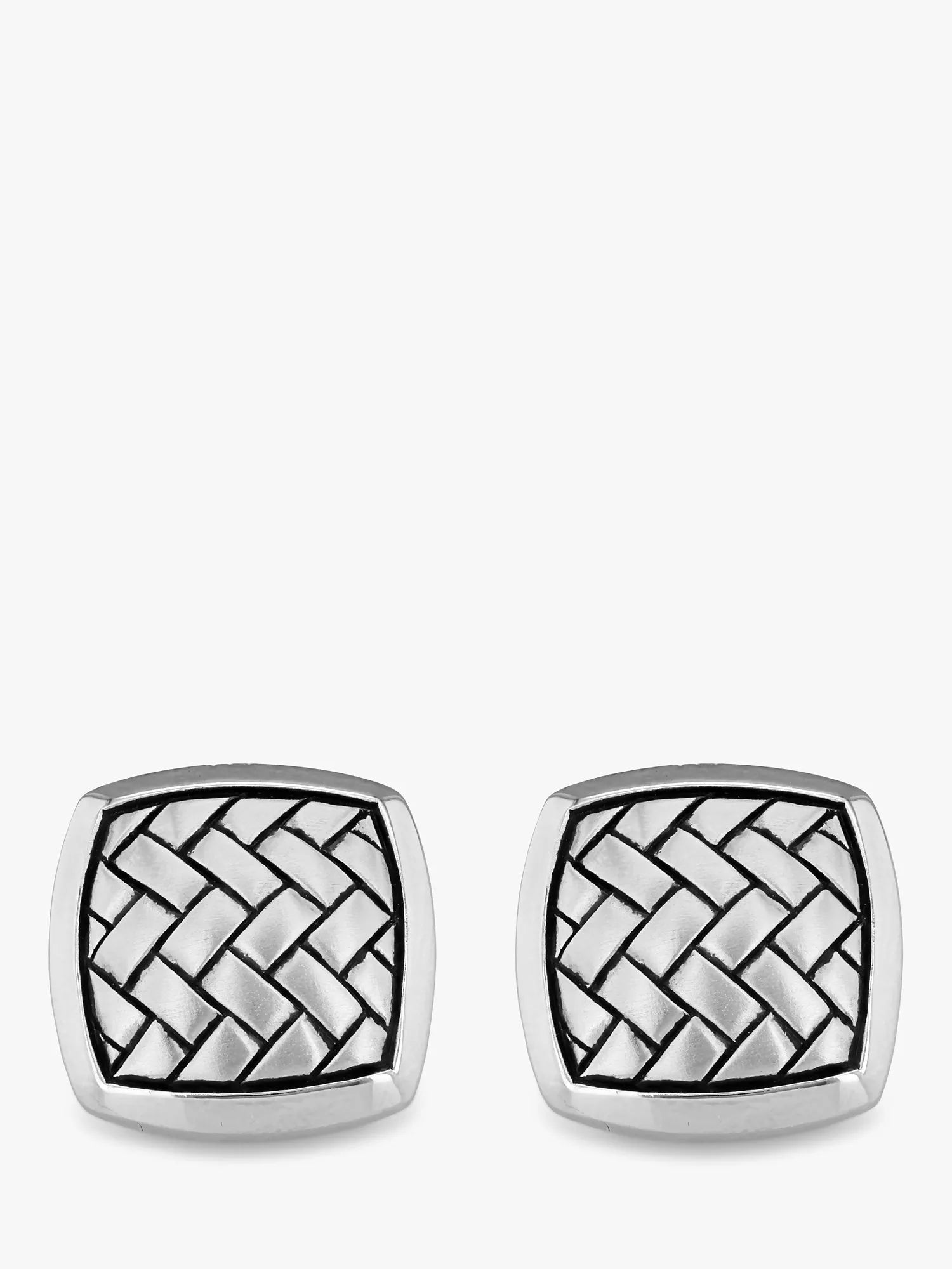 Hoxton London herringbone square cufflinks, rhodium plated silver (British brand)